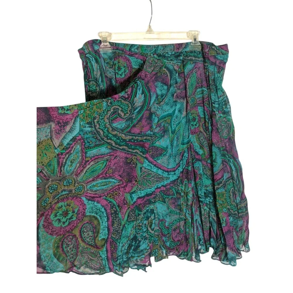Coldwater Creek Midi Skirt Plus Sz 18 PXL Paisley Flowy Boho Fairy Elastic Waist